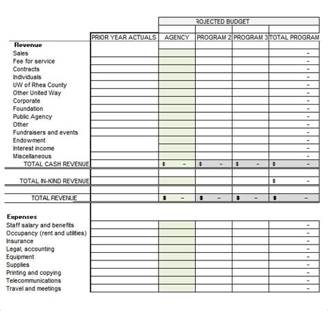 sample nonprofit budget template
