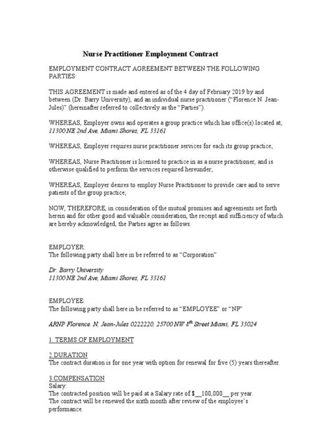 sample np employment contract