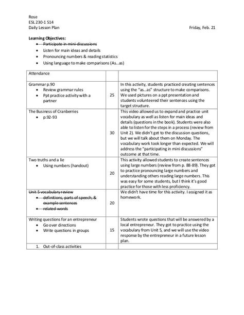 sample objectives in lesson plan in english