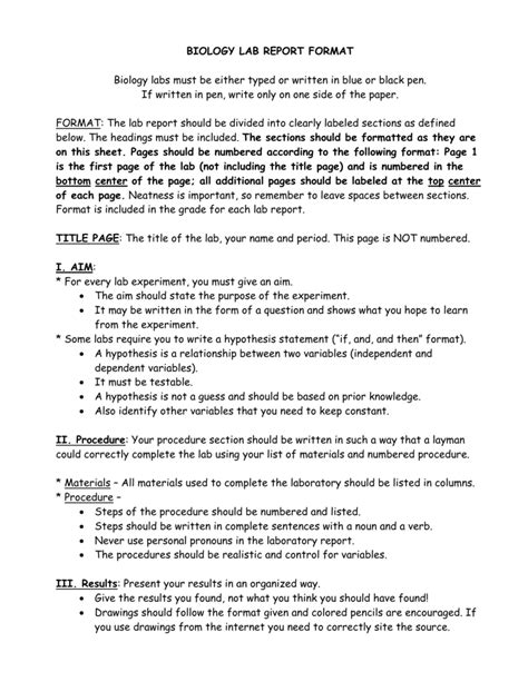 Sample Of Biology Lab Report