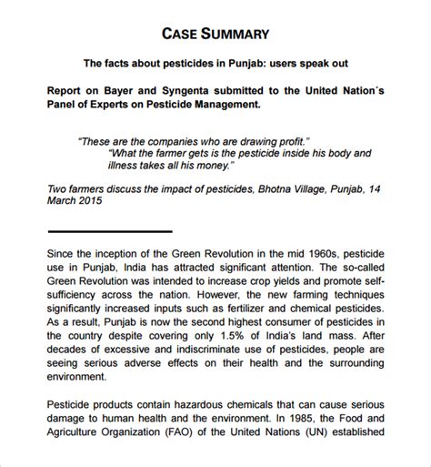 sample of case summary report