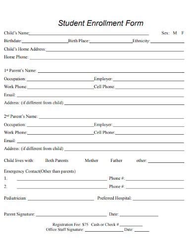 sample of enrollment form for school