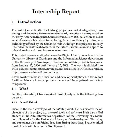 sample of internship report for student