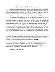 sample opening remarks for induction program in school
