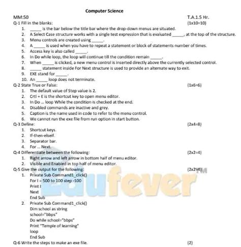 Sample Paper Of Computer Class 9 Code 402