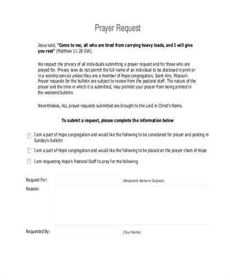 Sample Prayer Request Template
