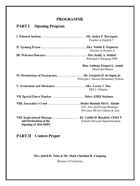 sample program for opening of classes