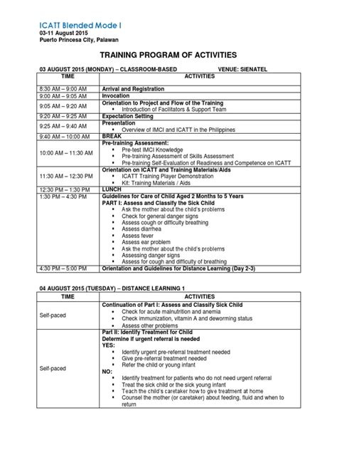 sample program of activities