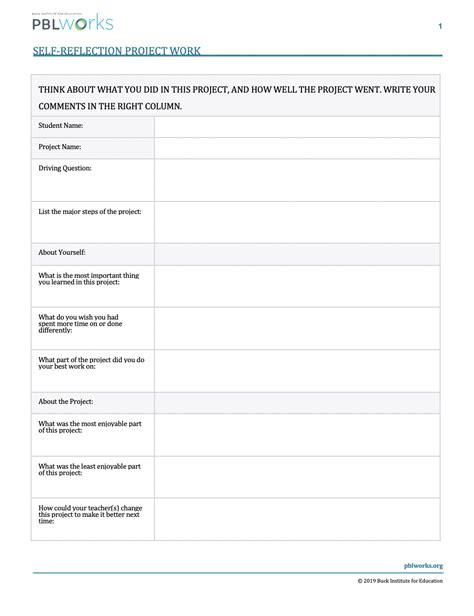 sample project self reflection