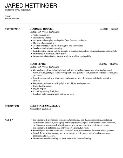 sample qa test technician resume