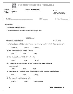 sample question paper for grade 3