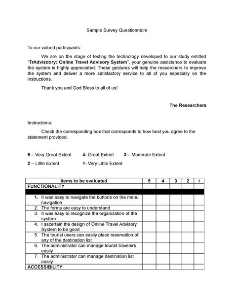 sample questionnaire for capstone project