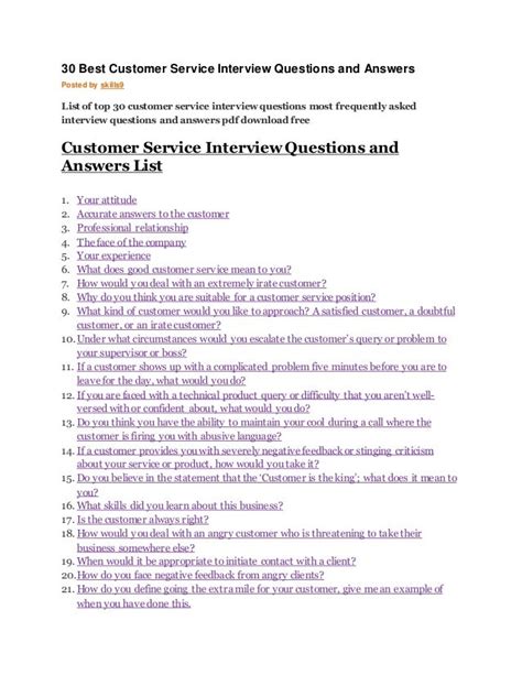 sample questions and answers for customer service interview