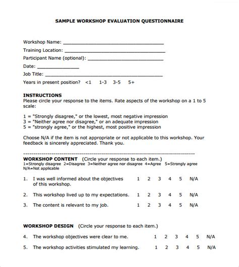 Sample Questions For Workshop Evaluations
