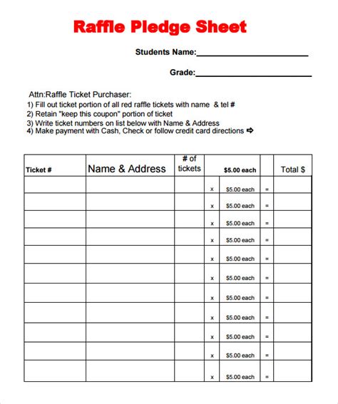 7+ Sample Raffle Sheet Templates Business Template