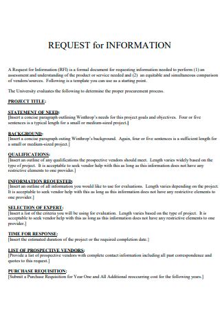 Sample Request For Information Template