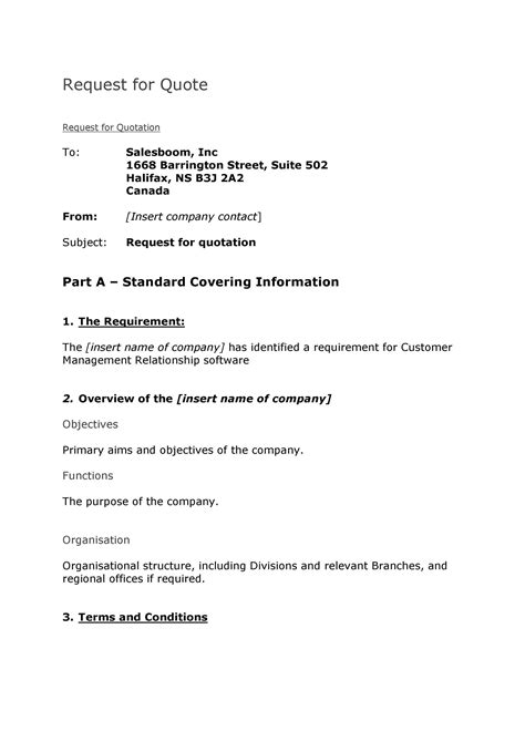 Sample Request For Quote Template