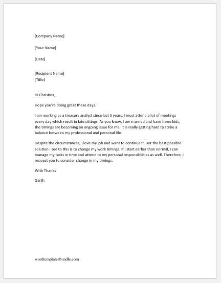 sample request letter to change work shift