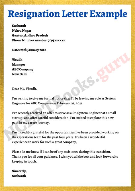 Free Printable Letter of Resignation Form (GENERIC)