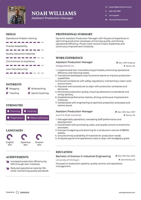 sample resume for assistant production manager