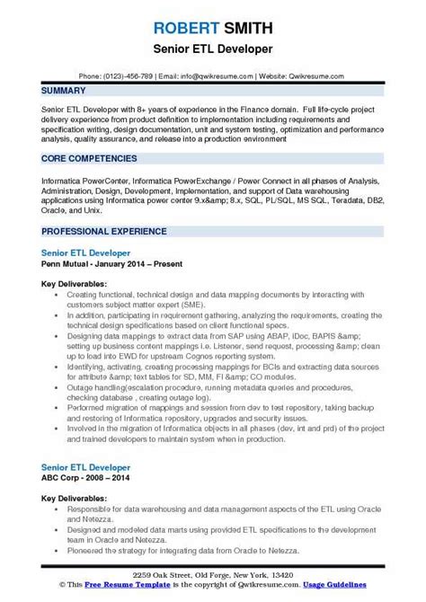 sample resume for etl developer
