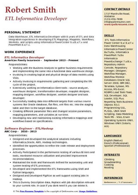 sample resume for informatica developer