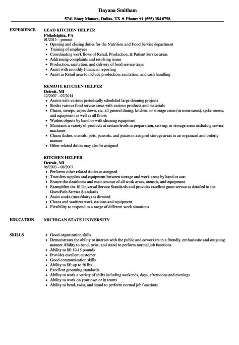 sample resume for kitchen helper