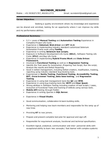 sample resume for selenium automation testing 3 years experience