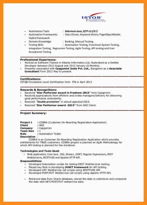 sample resume for selenium automation testing fresher