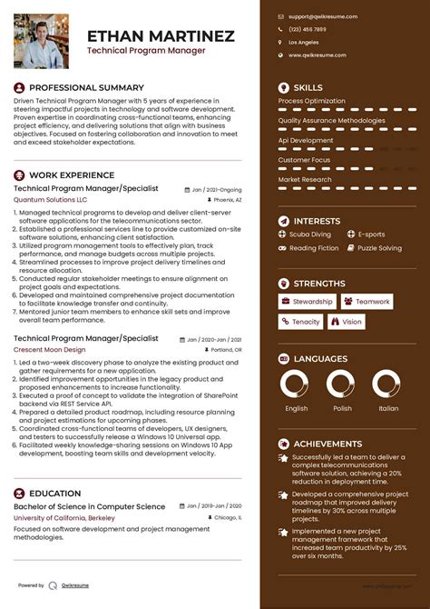 sample resume for technical program manager