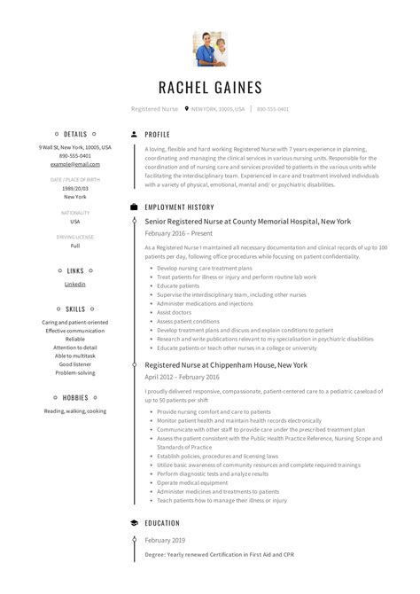 sample resume format for nurses