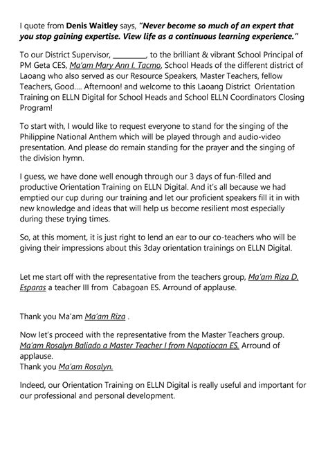 sample script for closing program in school