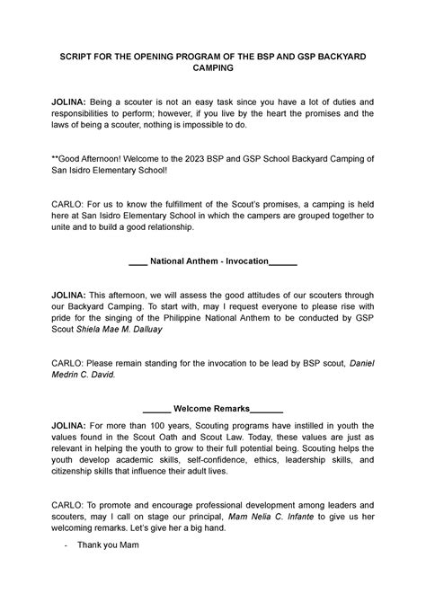 sample script for gsp opening program