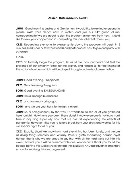 sample script for hosting an event tagalog