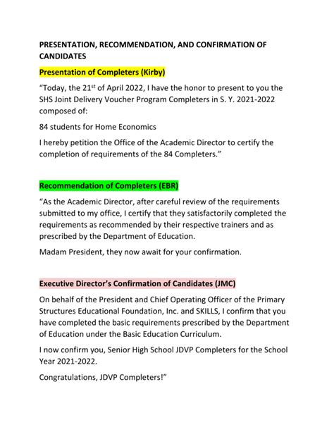 sample script for presentation of graduates 2022