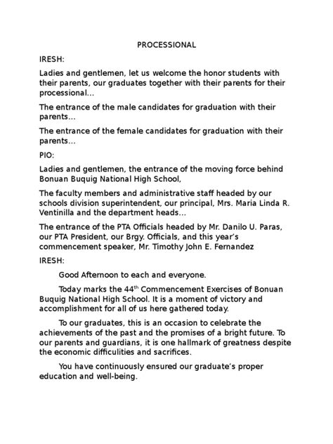 sample script for presentation of graduates pdf