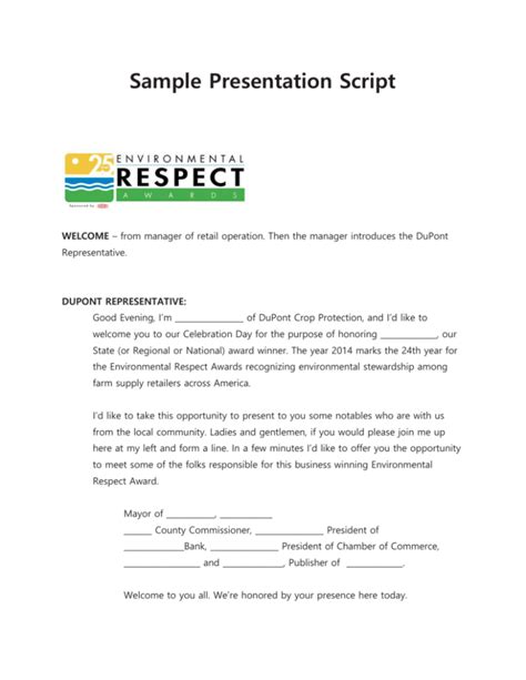 sample script for presentation of participants