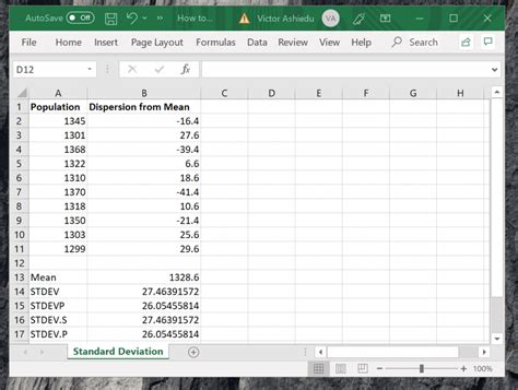 Sample Standard Deviation in Excel