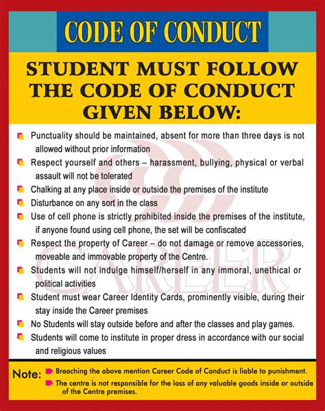 sample student code of conduct