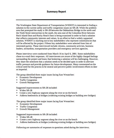 sample summary of interview report