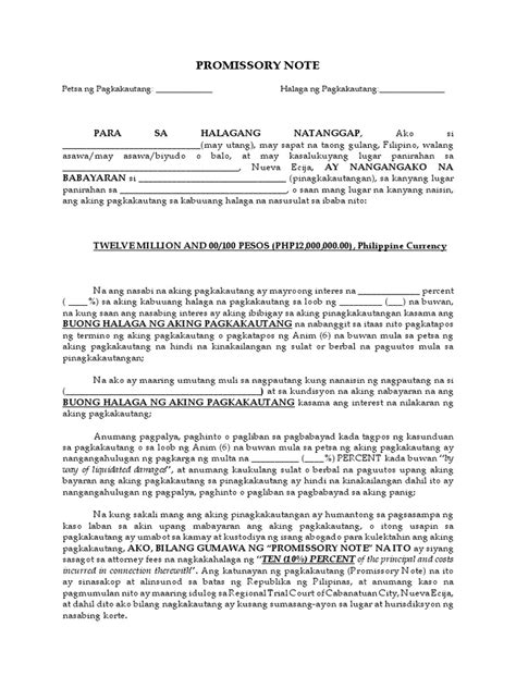 Sample Tagalog Promissory Note