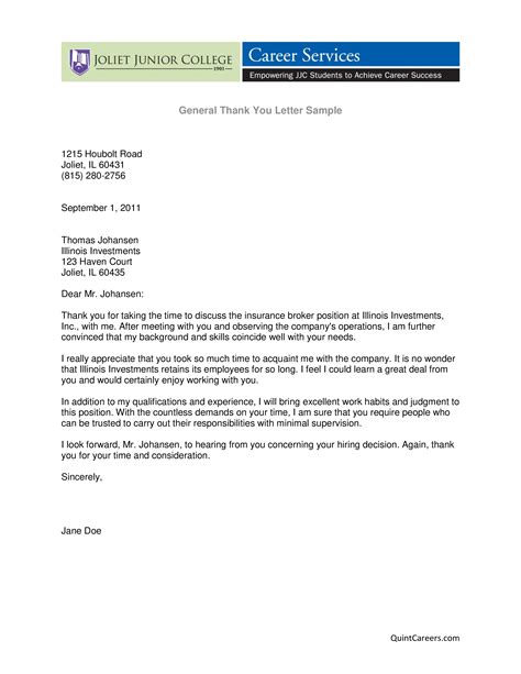 sample thank you letter for employment