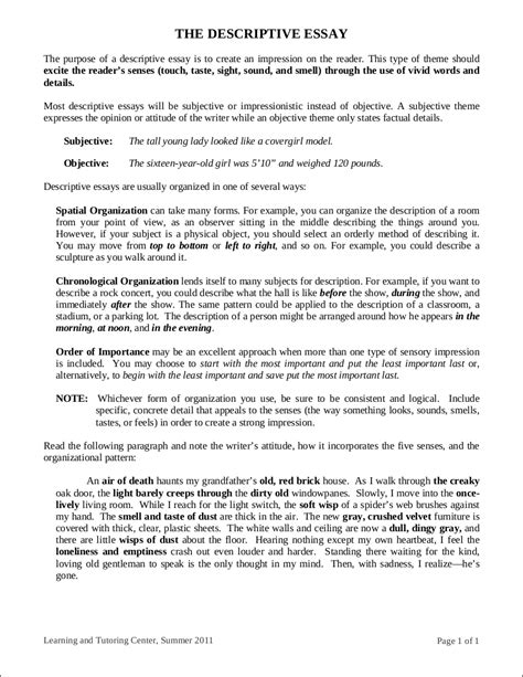 sample topics for descriptive writing