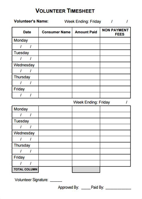 FREE 12+ Sample Volunteer Timesheet Templates in Google Docs Google