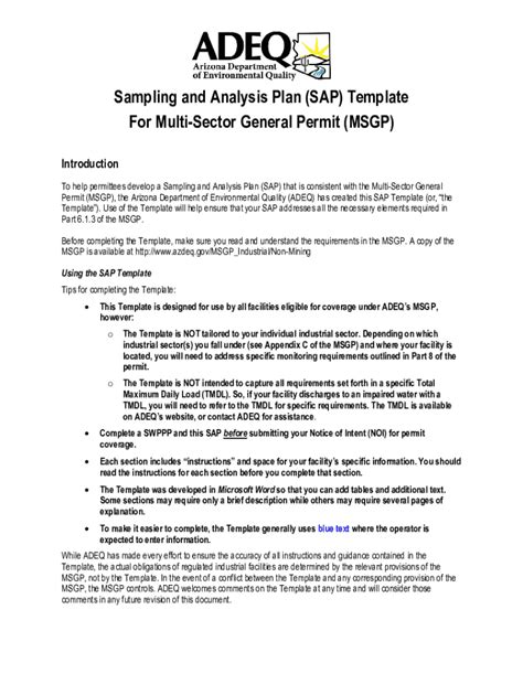 sampling and analysis plan guidance and template
