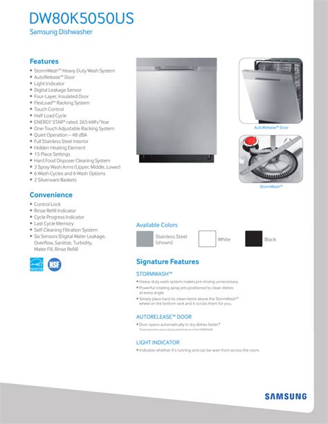 Samsung DW80K5050US Dishwasher Controls and Display