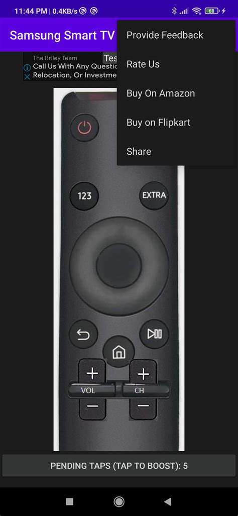 Interface aplikasi Smart Remote di Samsung