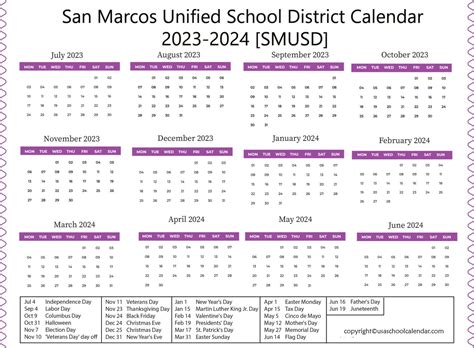 San Marcos Unified School District Calendar 2024-25