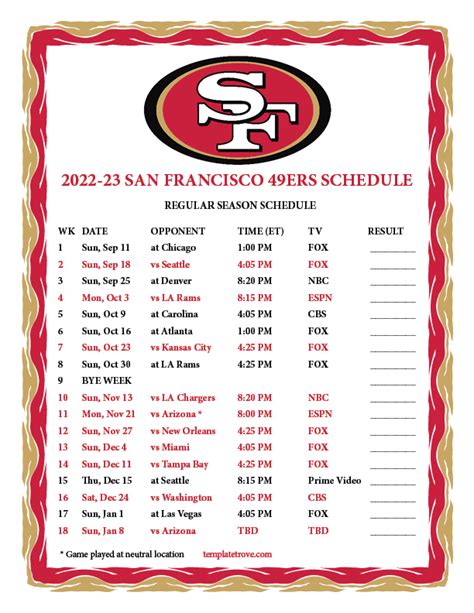 san fran 49ers 2023 schedule
