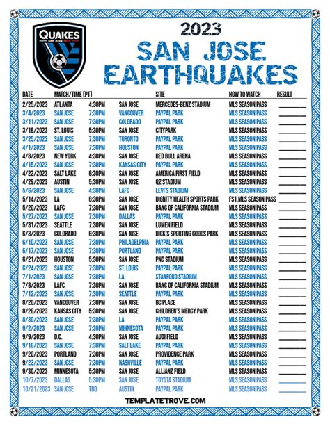 san jose earthquakes schedule 2023